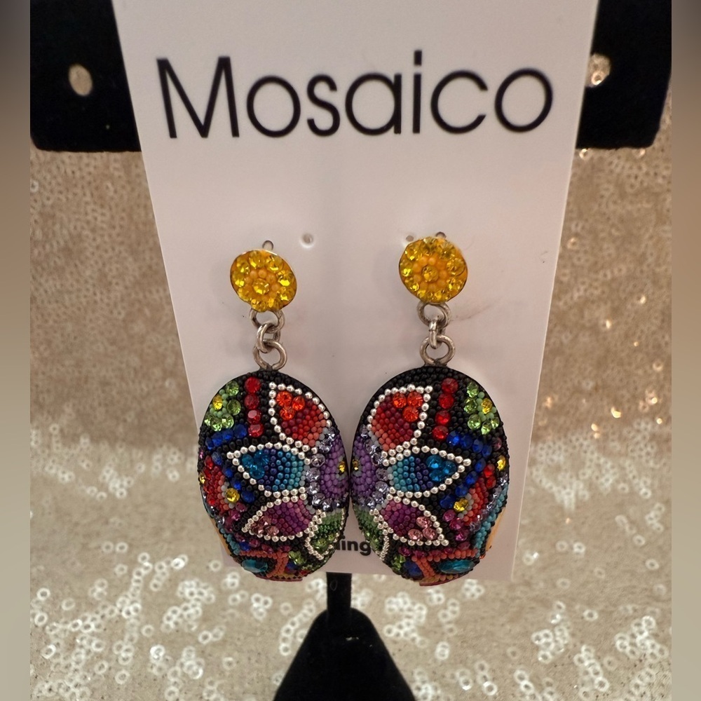 NWT Mosaico STATEMENT Earrings. Austrian Crystal, Dichroic Glass, 925 Silver - Picture 4 of 8